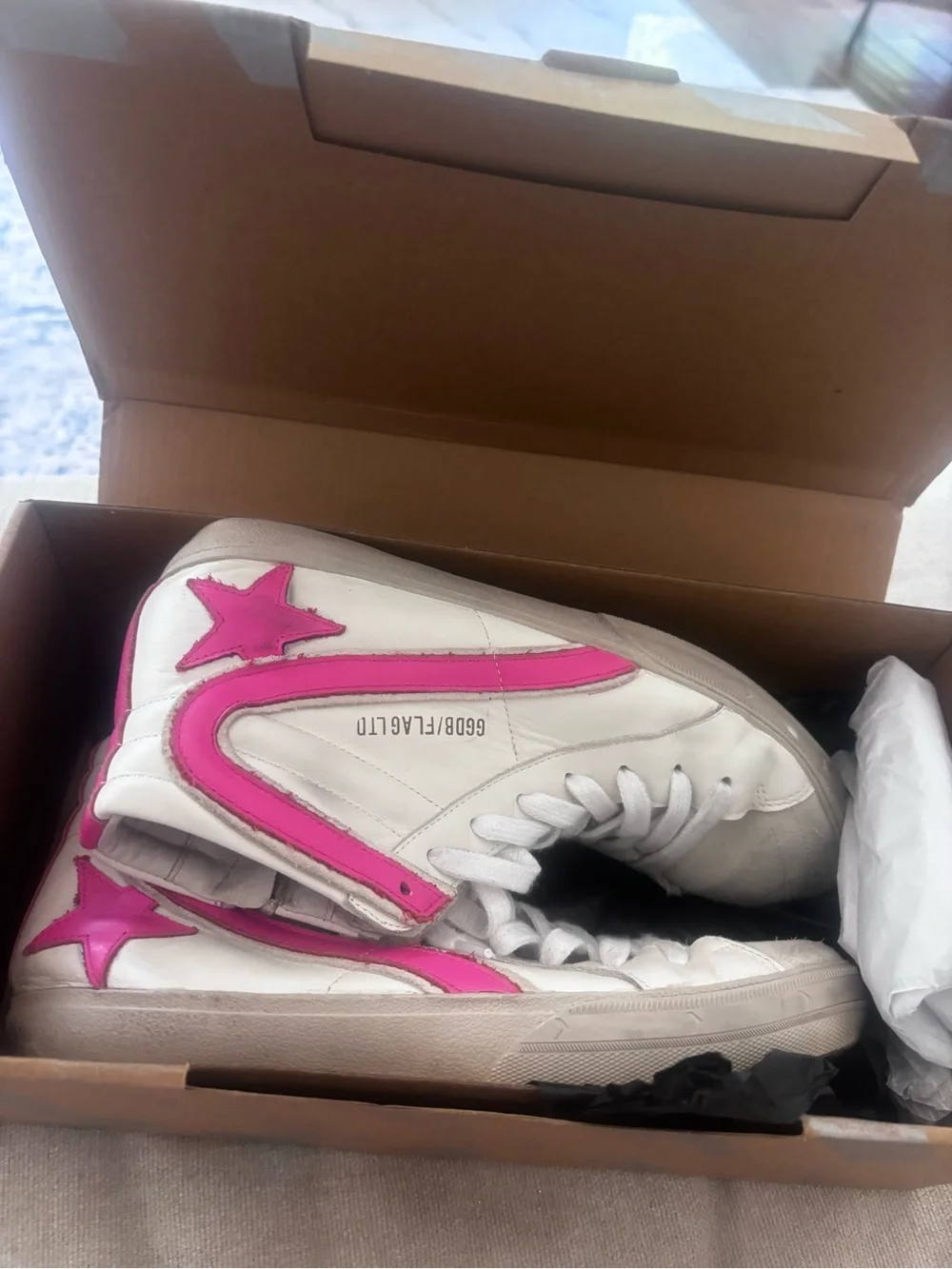 Golden Goose White and Pink High-Top Sneakers